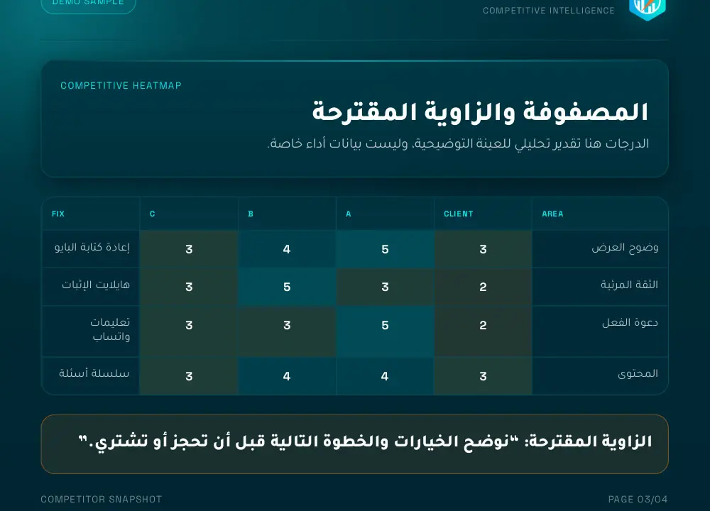 مصفوفة مقارنة منافسين من تقرير InstaAudit